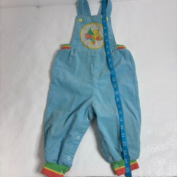 Health-tex Vintage 80s Blue Yellow Bear Bib Overalls 24 Months Corduroy - Picture 3 of 12